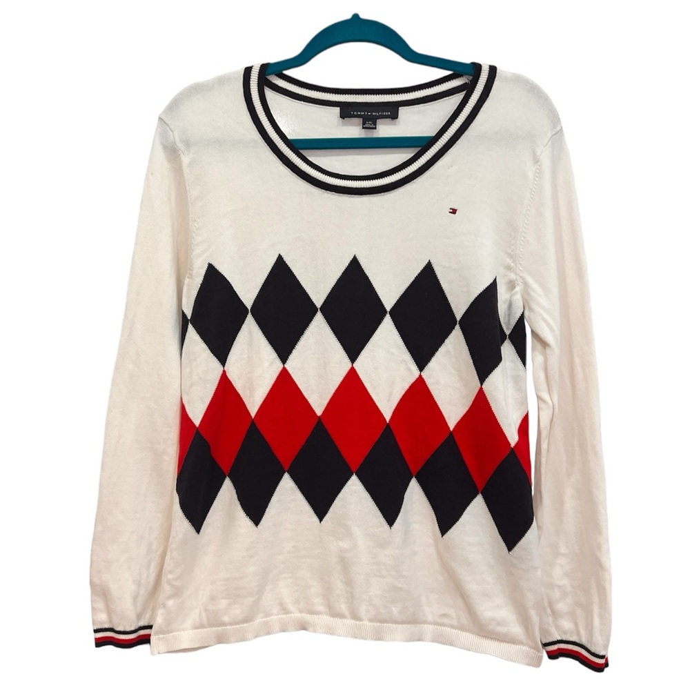 Tommy Hilfiger women’s classic cream argyle sweater size large